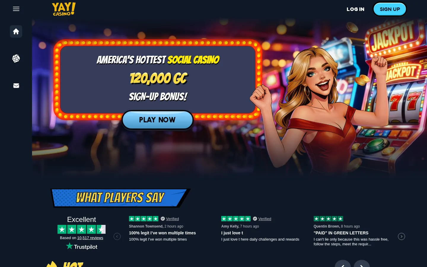 Screenshot of the YAY Casino website