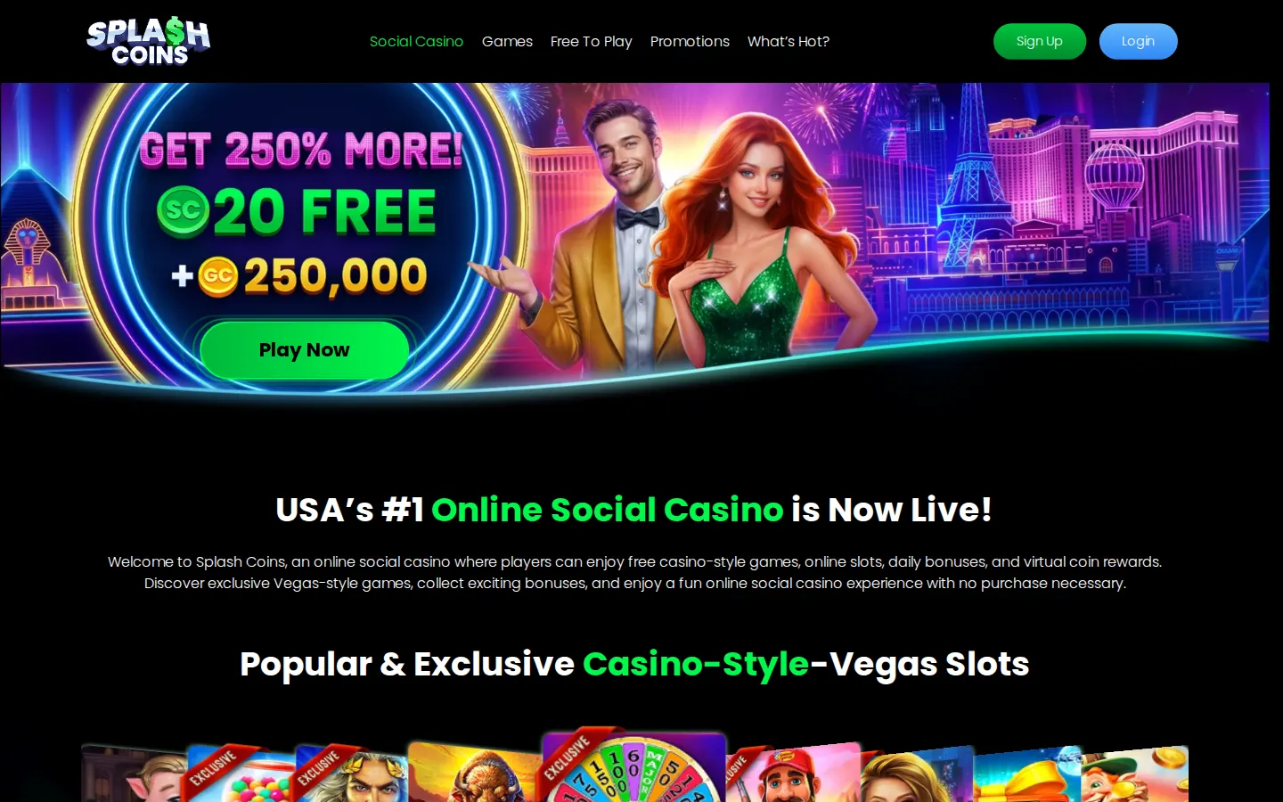 Screenshot of the Splash Coins website