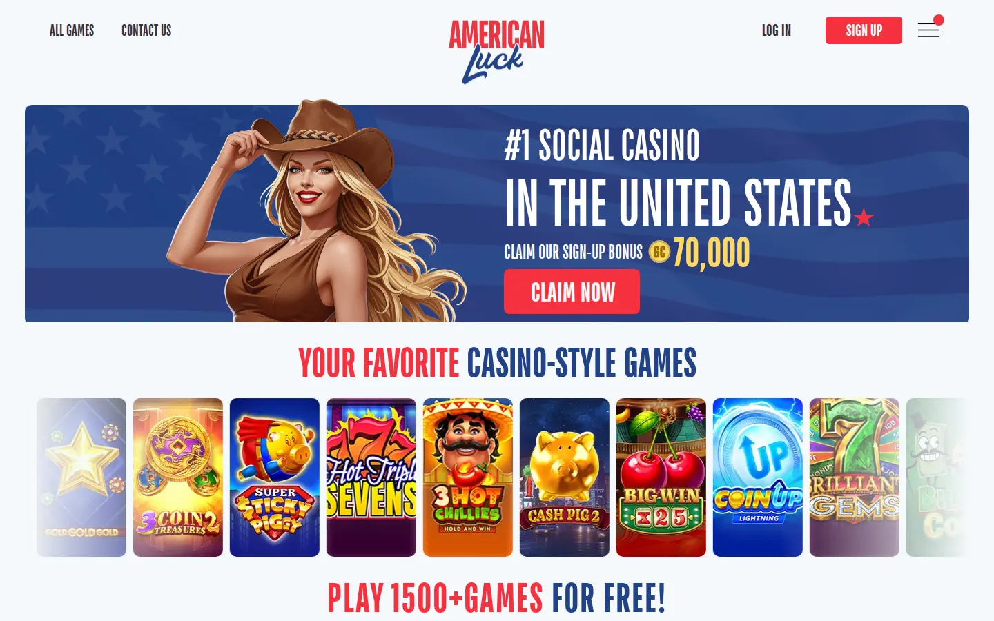 Screenshot of the American Luck website